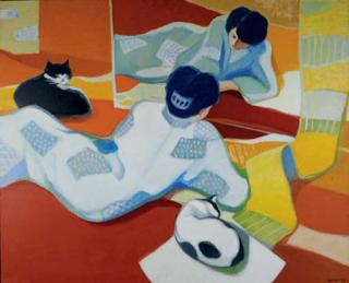 Tadashi Asoma - Woman with Cats