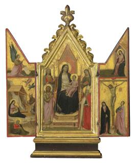 Taddeo Gaddi - A triptych: central panel: The Madonna and Child enthroned with Saints; wings: The Nativity with the Angel of the Annunciation; and The Crucifixion with Virgin Annunciate