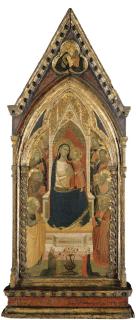 Taddeo Gaddi - The Gould Madonna, Madonna And Child With Saint Peter, Saint Francis And Six Saints Adorned By Two Patrons; Christ Blessing The Virgin In The Pinnacle