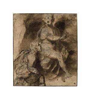 Taddeo Zuccaro - A kneeling draped male figure before a seated figure