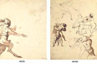 Taddeo Zuccaro - A Satyr Pointing To The Right (Recto); A Soldier With A Dagger, Two Soldiers Grappling, A Soldier Attacking A Trumpeter, And Two Men Fighting (Hercules And Antaeus?) (Verso)