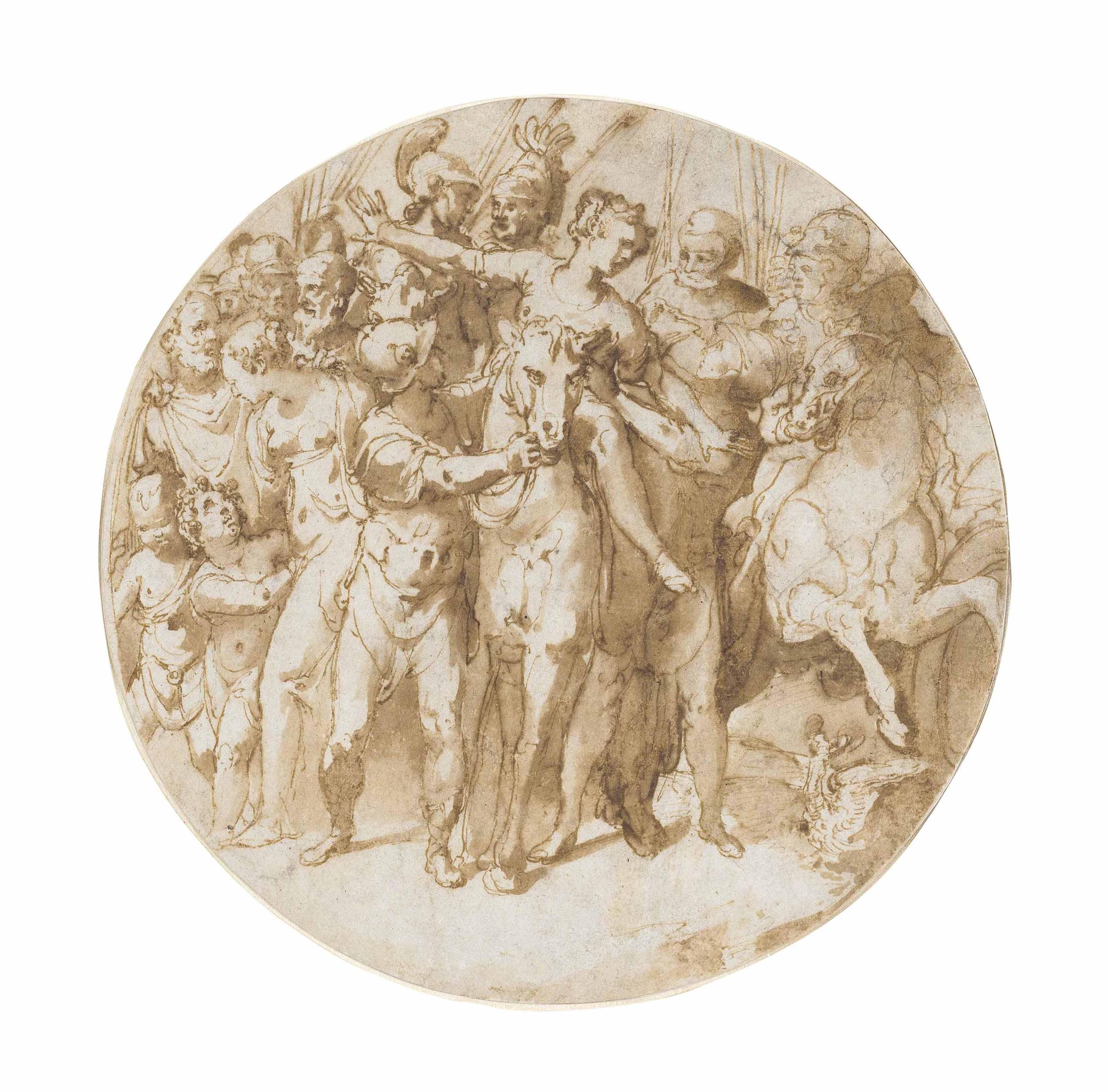 Taddeo Zuccaro - A scene from Roman history, probably Cloelia released by the Etruscan King Porsena