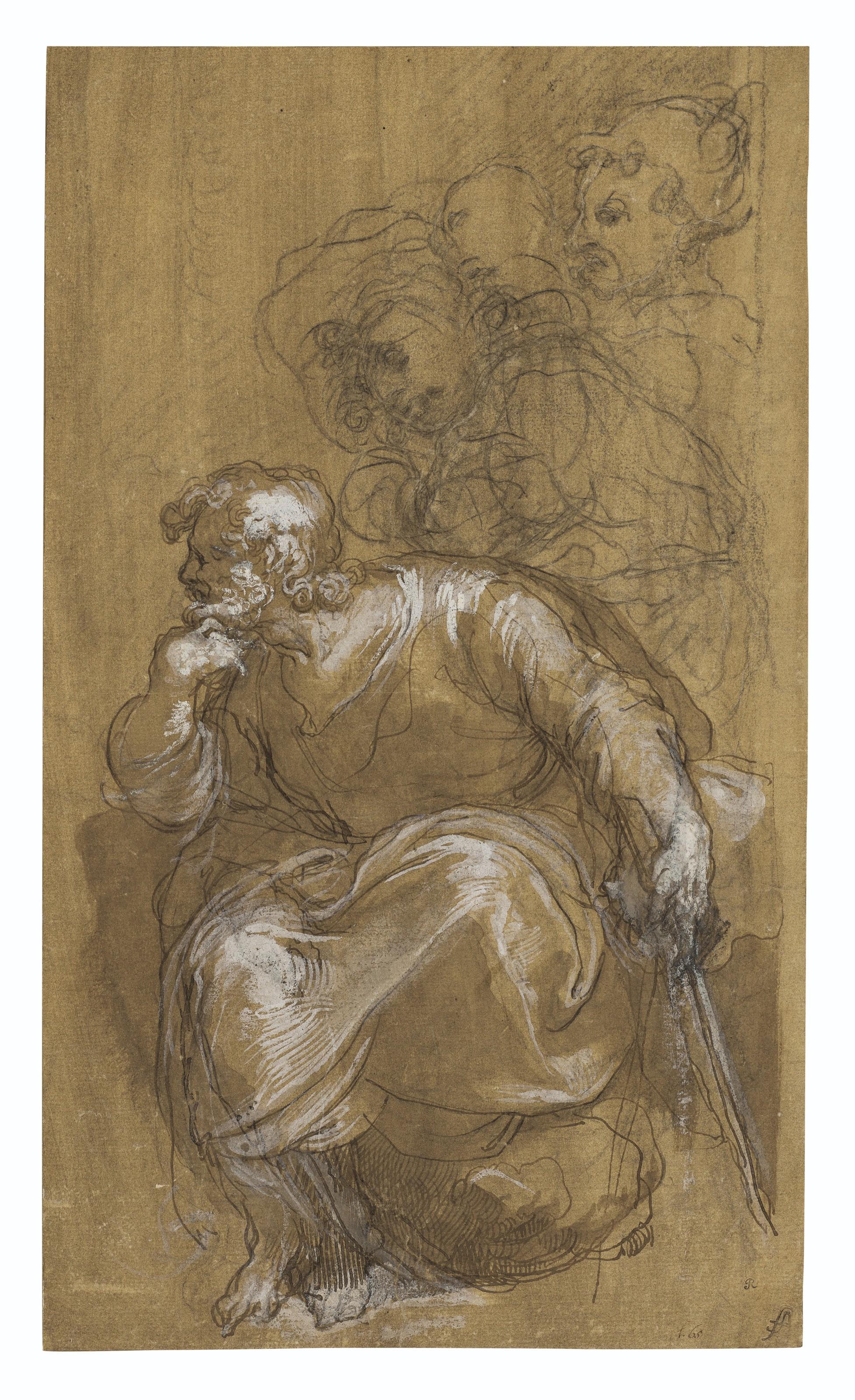 Taddeo Zuccaro - A seated man and studies of male figures behind him
