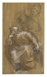 Taddeo Zuccaro - A seated man and studies of male figures behind him