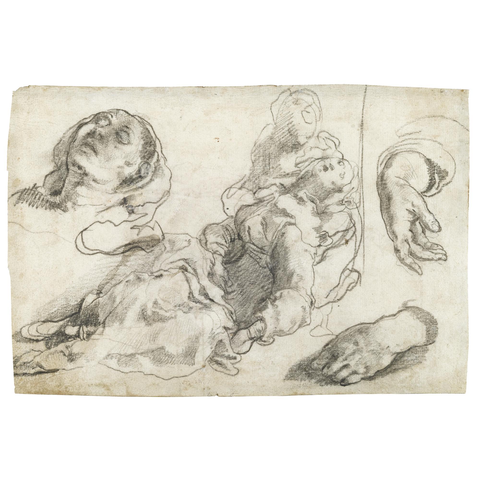 Taddeo Zuccaro - Recto: The Virgin Fainting, Supported By One Of The Holy Women, With Subsidiary Studies Of The Virgin\'S Head And Hands; Verso: Drapery Study Of A Standing Figure, Leaning Over To The Left