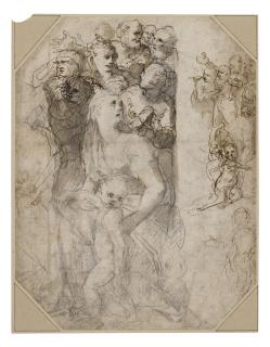 Taddeo Zuccaro - Recto: Two groups of figures, studies for the Frangipani Chapel, San Marcello al Corso Verso: Studies for the lunette above the altar in the Frangipani Chapel and an architectural design for a wall decoration