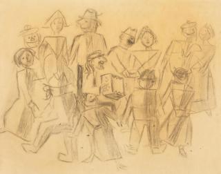 Tadeusz Makowski - Accordion Player sight size 23.5 x 30.5 cm (9 1/2 x 12 in). framed 37.0 x 44.0 x 2.5 cm (14 1/2 x 17 1/4 x 1 in).