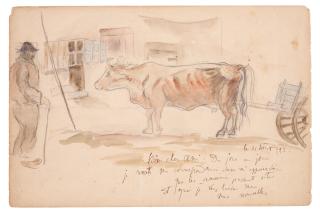 Tadeusz Makowski - Letter with an Illustration of a Cow and a Man on the reverse unframed.