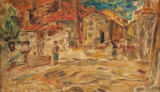 Tadeusz Makowski - The Fountain in the Village Square framed 42.5 x 61.5 x 3.0 cm (16 3/4 x 24 1/2 x 1 1/5 in).