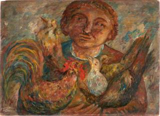 Tadeusz Makowski - Woman with Chickens unframed.