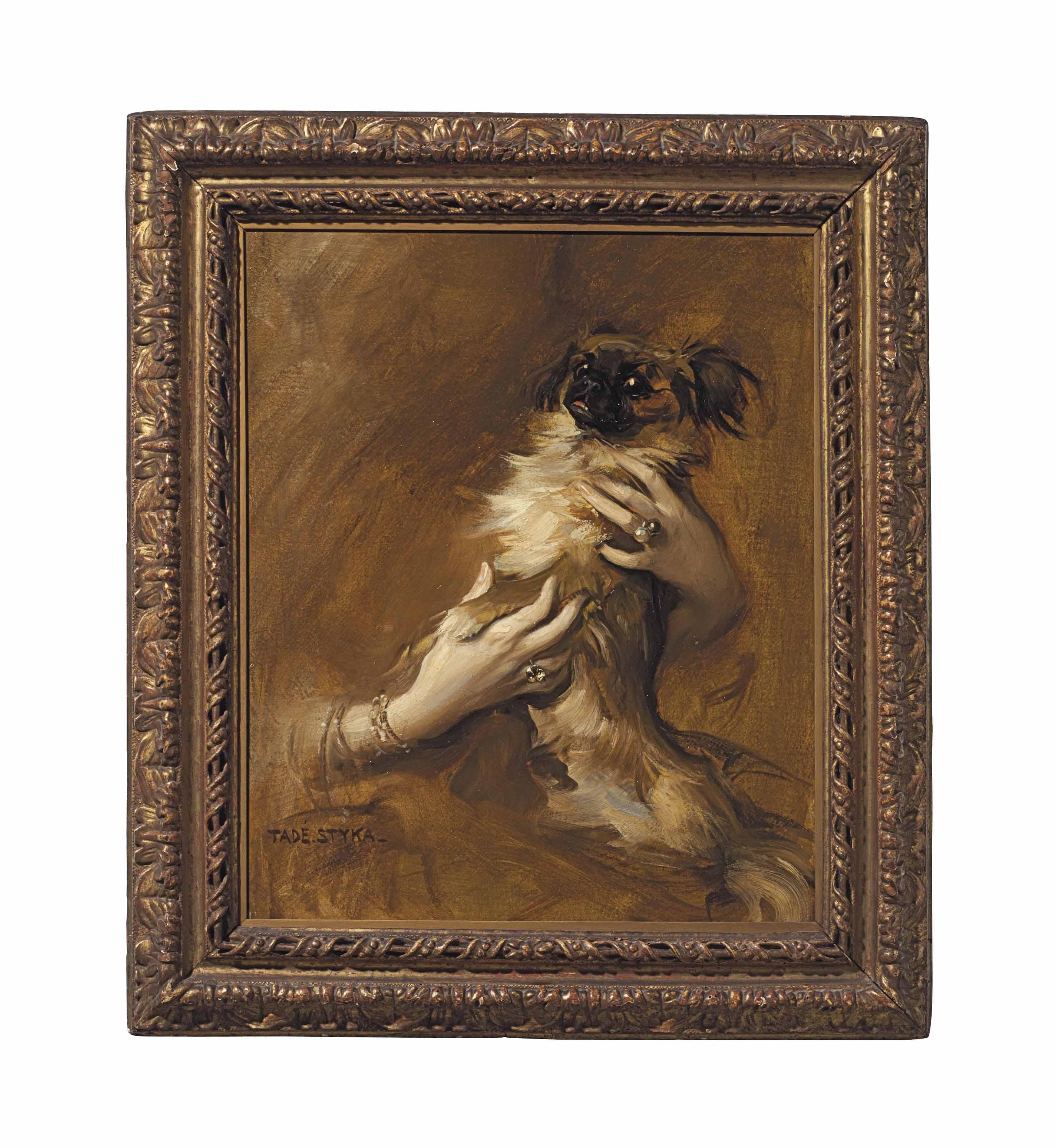 Tadeusz Styka - Woman holding a Pekingese Dog