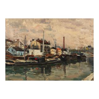 Takanori Oguiss - Péniches à quai sur le canal Saint-Denis