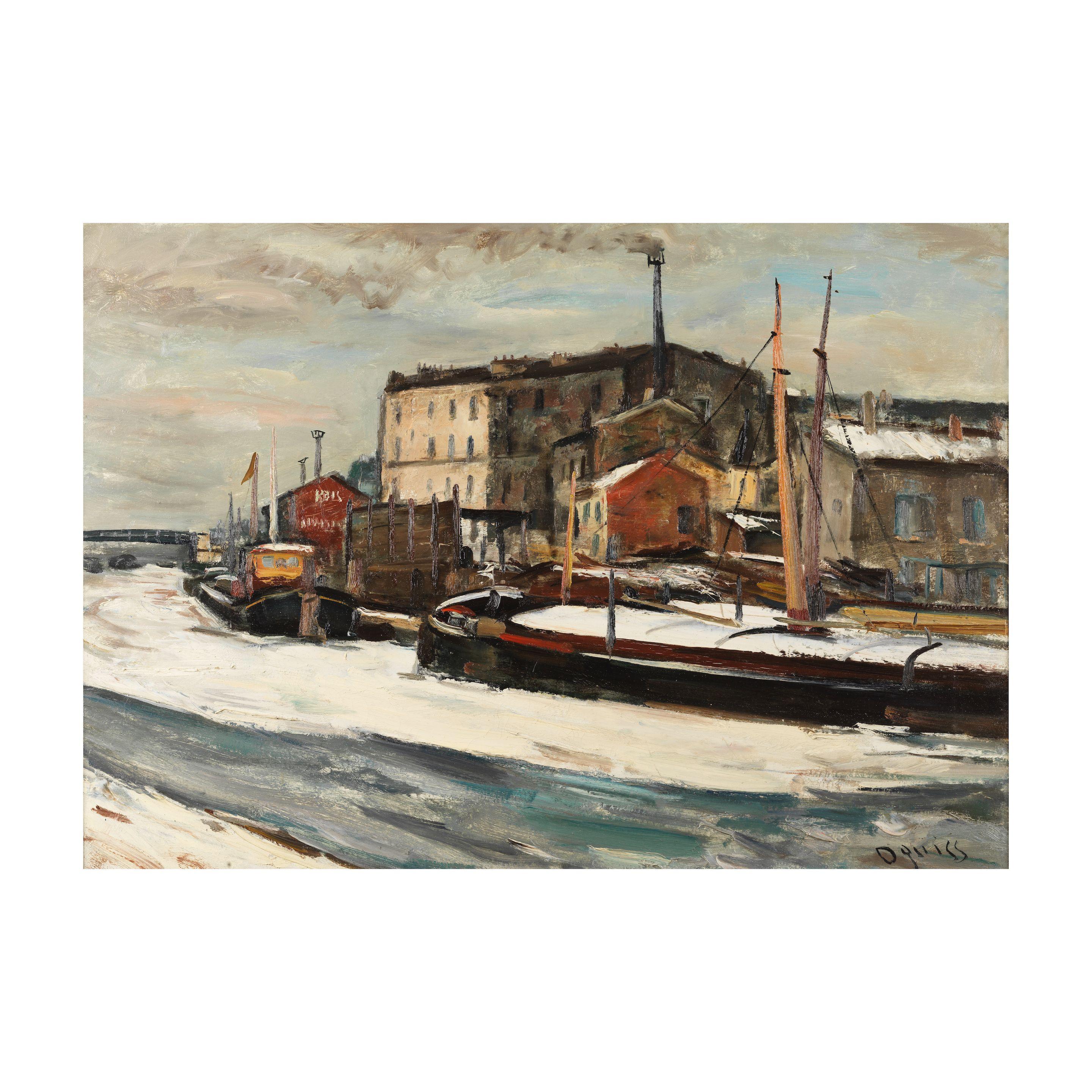 Takanori Oguiss - Péniches sous la neige, Canal Saint-Denis