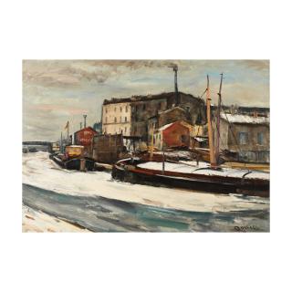 Takanori Oguiss - Péniches sous la neige, Canal Saint-Denis