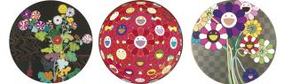 Takashi Murakami - Flower Ball (3-D) Red Cliff; Purple Flowers In A Bouquet; & Kansei:Skulls