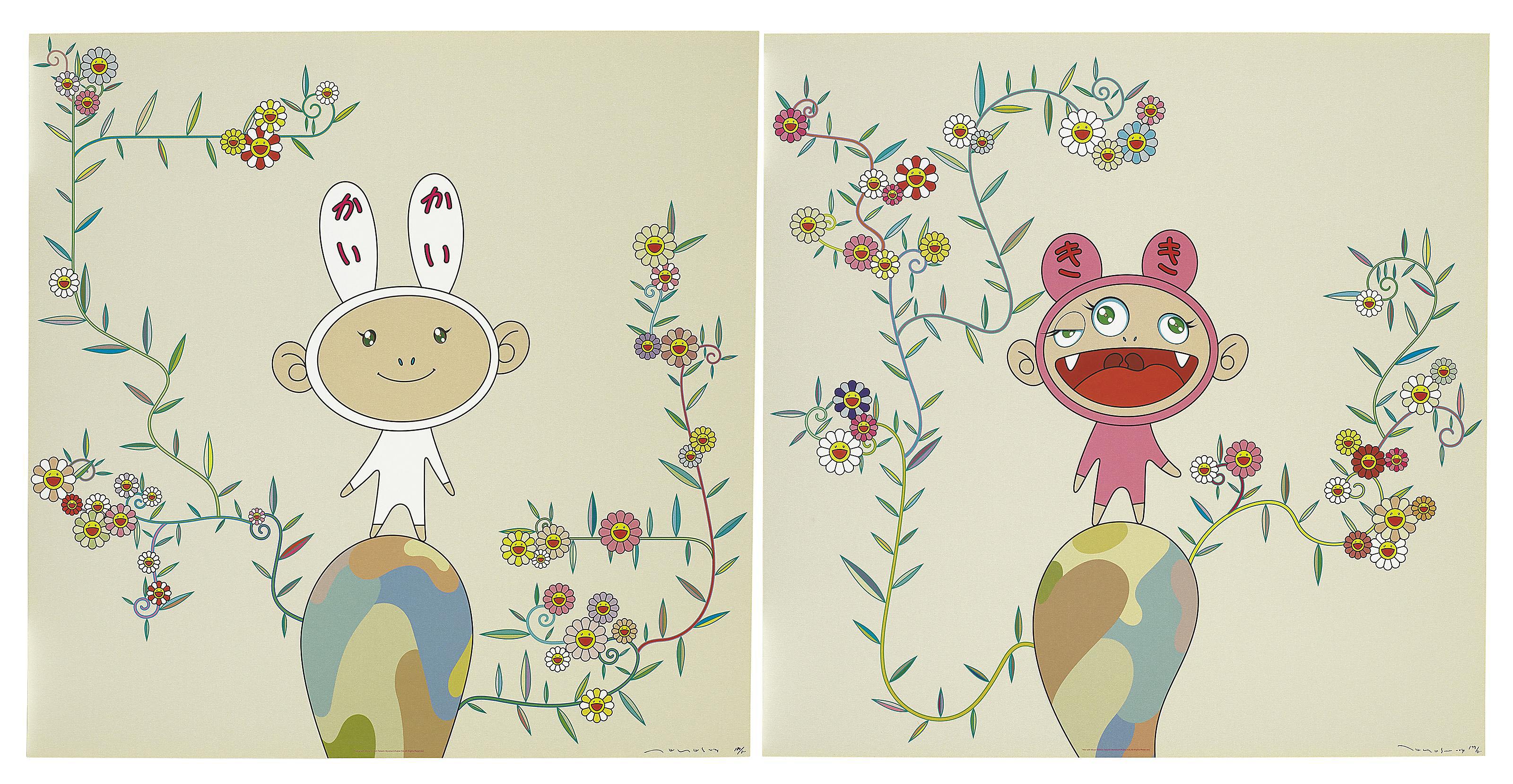 Takashi Murakami - Kaikai with Moss; & Kiki with Moss