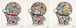 Takashi Murakami - Mr. Fujiko F. Fujio and Doraemon are in the Field of Flowers; Doraemon\'s Daily Life; Doraemon in the Field of Flowers (Set of three pieces)(Executed in 2020)