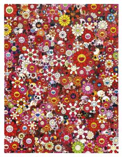 Takashi Murakami - Pink Skull And Flower Painting
