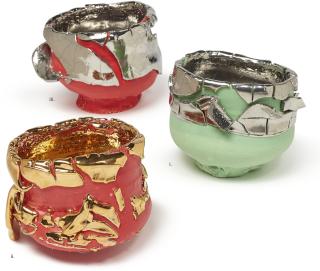 Takuro Kuwata - I. Yellow-Green Slipped Platinum Kairagi Shino Bowl Ii. Red Slipped Gold Kairagi Shino Bowl Iii. Red Slipped Platinum Kairagi Shino Bowl [Three Works]