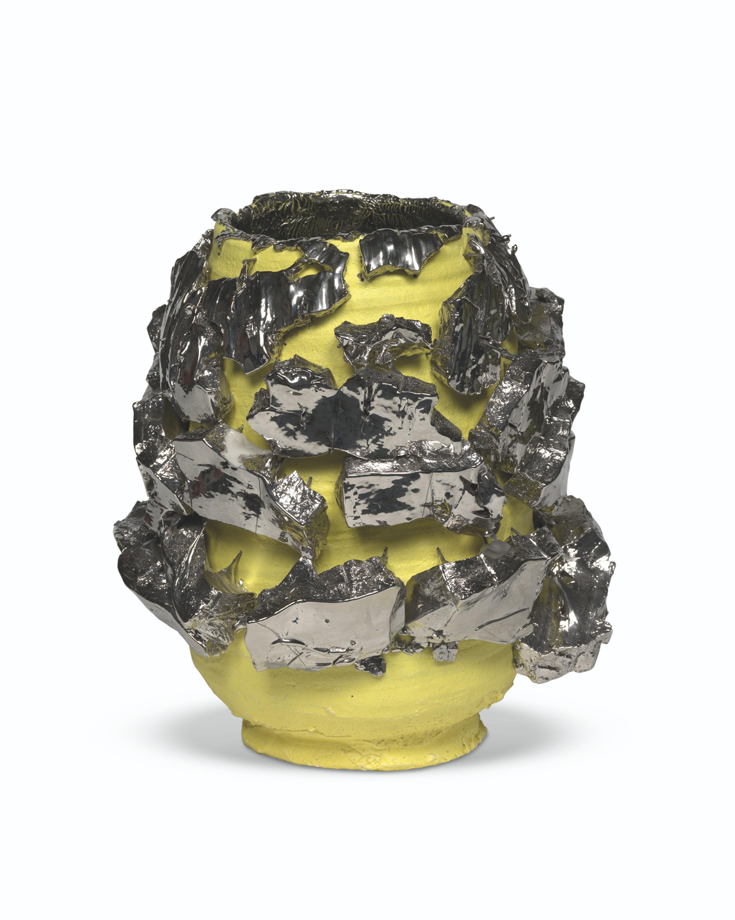 Takuro Kuwata - Yellow-slipped platinum Kairagi Shino bowl