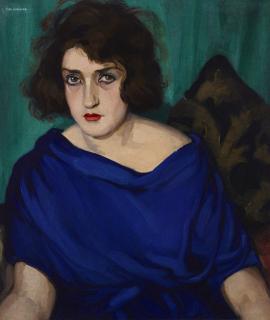 Tamara de Lempicka - Portrait d\'une jeune femme en robe bleue