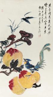 Tang Yun - Lingzhi, Peaches and Paradise Flycatcher