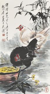 Tang Yun - Rooster and Hen under Bamboo