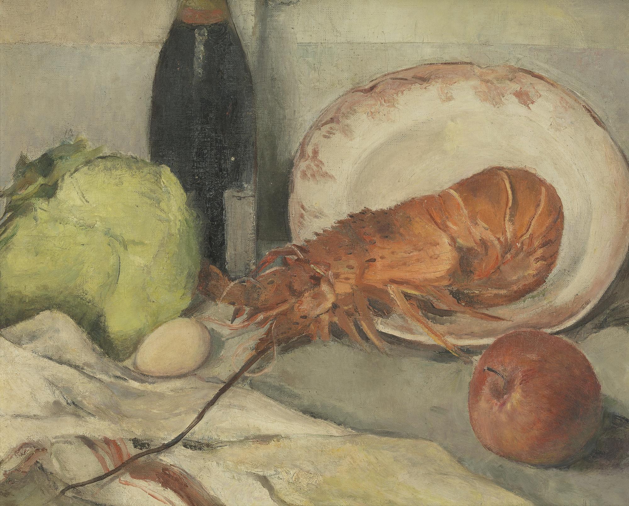 Tang Yunyu - Still Life With Lobster And Fruits