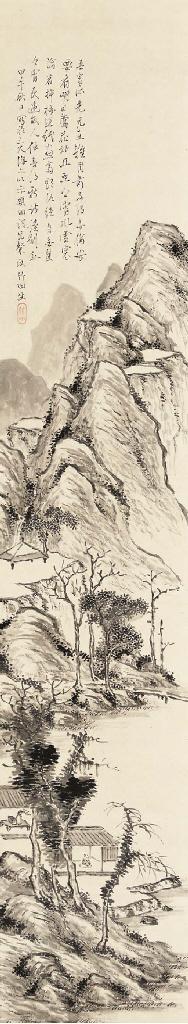 Tanomura Chikuden - Scholar in a pavillion in a landscape