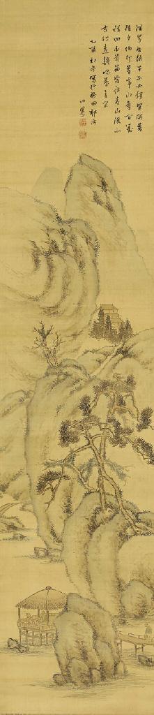 Tanomura Chikuden - Scholars in a Chinese landscape with poem