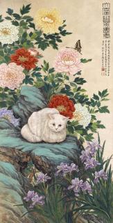 Tao Lengyue - Flowers and White Cat