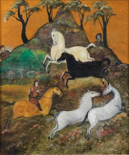 Tassaduq Sohail - Untitled (A rider rounding up horses)