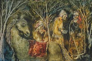 Tassaduq Sohail - Untitled (Three figures and a horse in a landscape)
