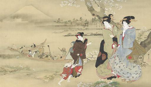 Teisai Hokuba - Beauties on the bank of the Sumida River