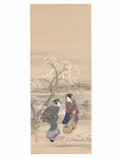 Teisai Hokuba - Two Beauties Under Blossoming Cherry Tree