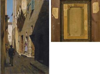 Telemaco Signorini - Una via di Firenze (La casa di Dante da Castiglione nel mercato vecchio di Firenze), 1881 circa.