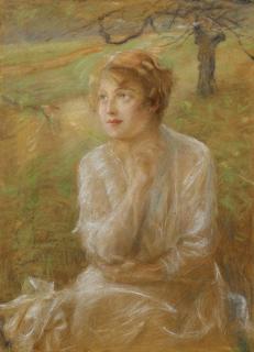 Teodor Axentowicz - Junge Frau in Frühlingslandschaft