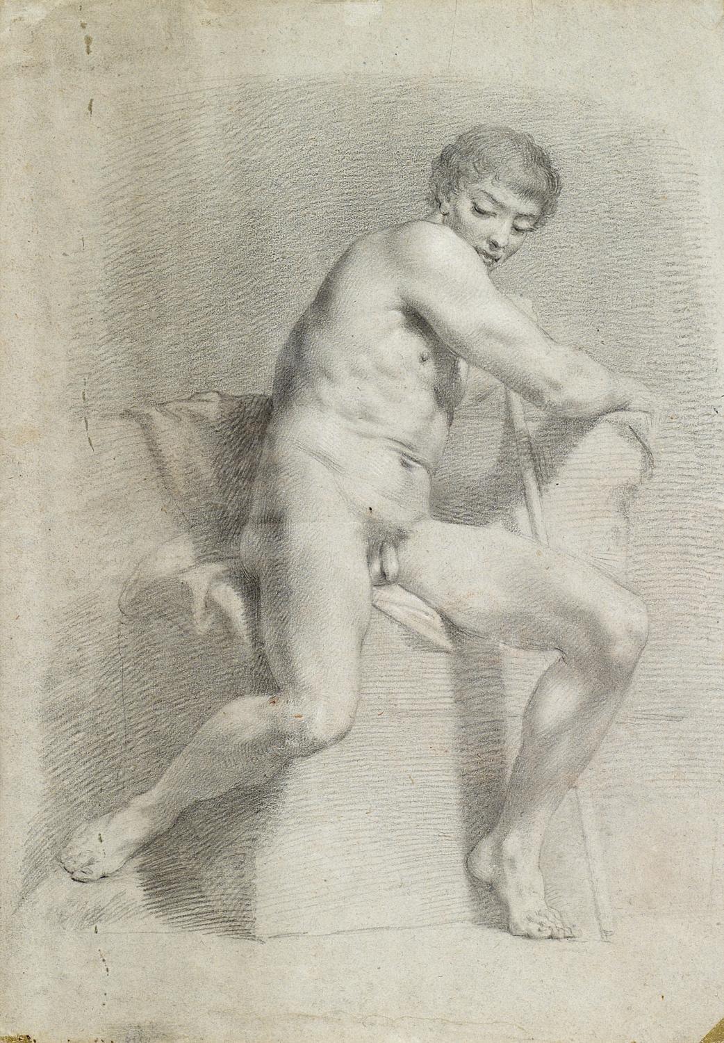 Teodoro Matteini - Sitzender männlicher Akt, auf einem Podest sitzend