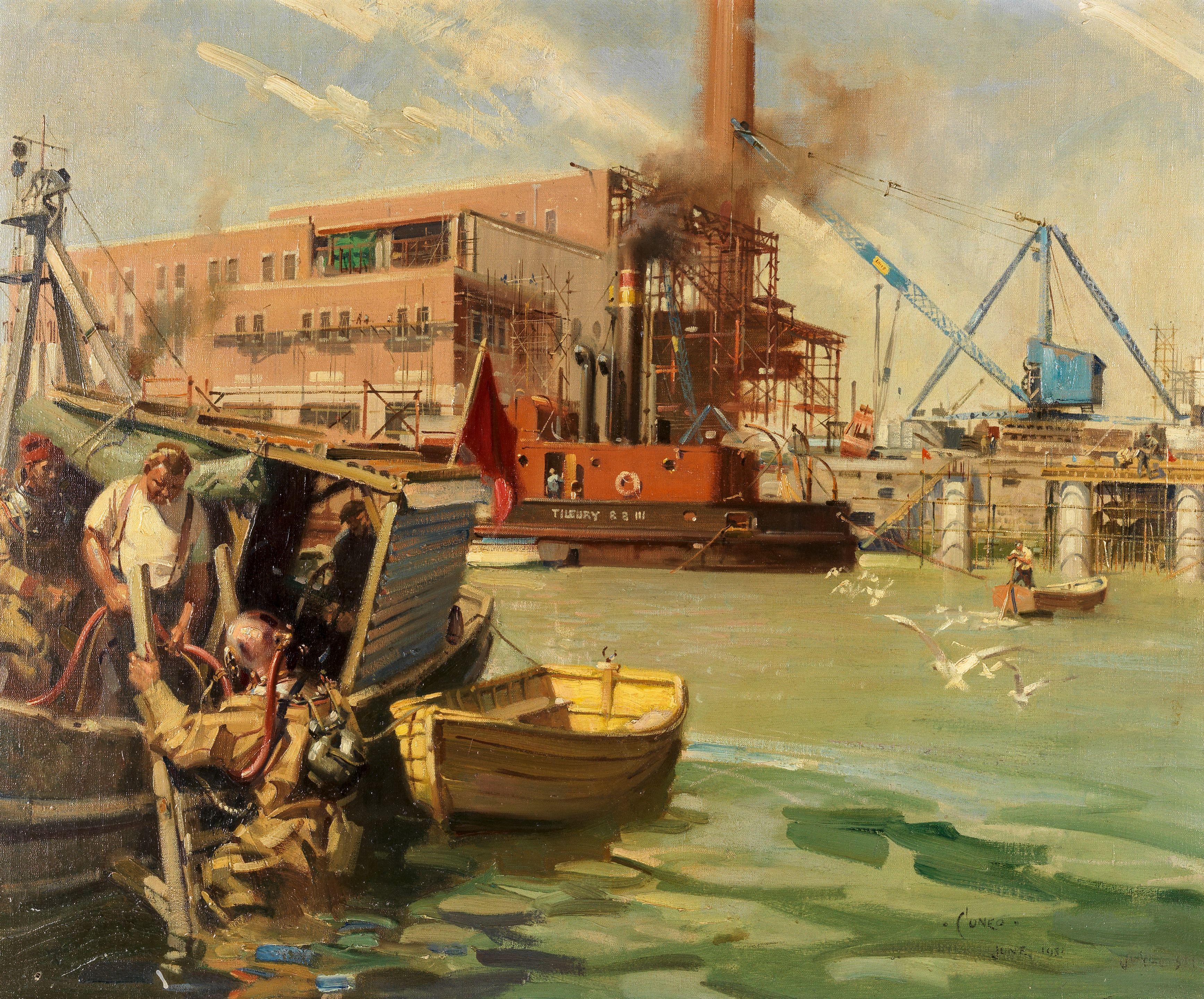 Terence Cuneo - Power Station and Wharf Under Construction