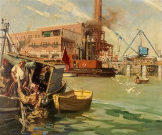 Terence Cuneo - Power Station and Wharf Under Construction