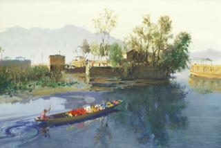 Terence Cuneo - The Flower Boat, Kashmir, India