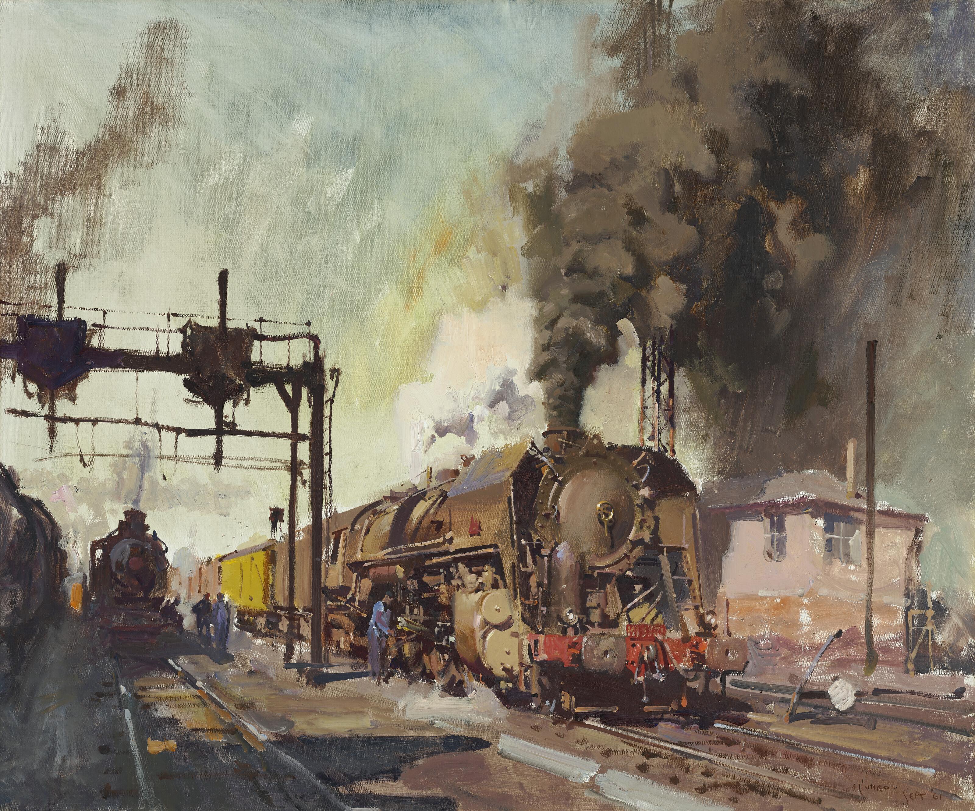 Terence Cuneo - Trains in a yard