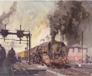 Terence Cuneo - Trains In The Yard