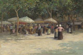 Terrick John Williams, R.A., P.R.I., R.O.I. - The market under the trees, Nice