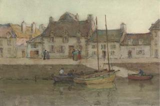 Terrick John Williams, R.A., P.R.I. - Harbourside, Concarneau - Evening Light