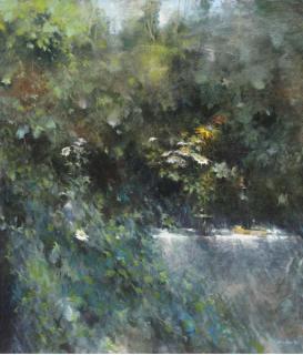 Terry Lee - Summer flowers in a glass vase on a garden table