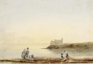 Thales Fielding - Fisherfolk mending nets, a castle beyond