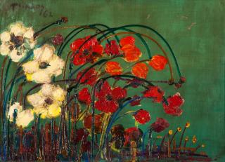 Thanos Tsingos - Red and yellow flowers on green background