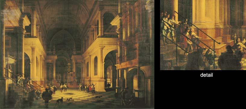 The Interior Of A Renaissance Cathedral By Candlelight With The Entrance Of A Dignitary And His Entourage