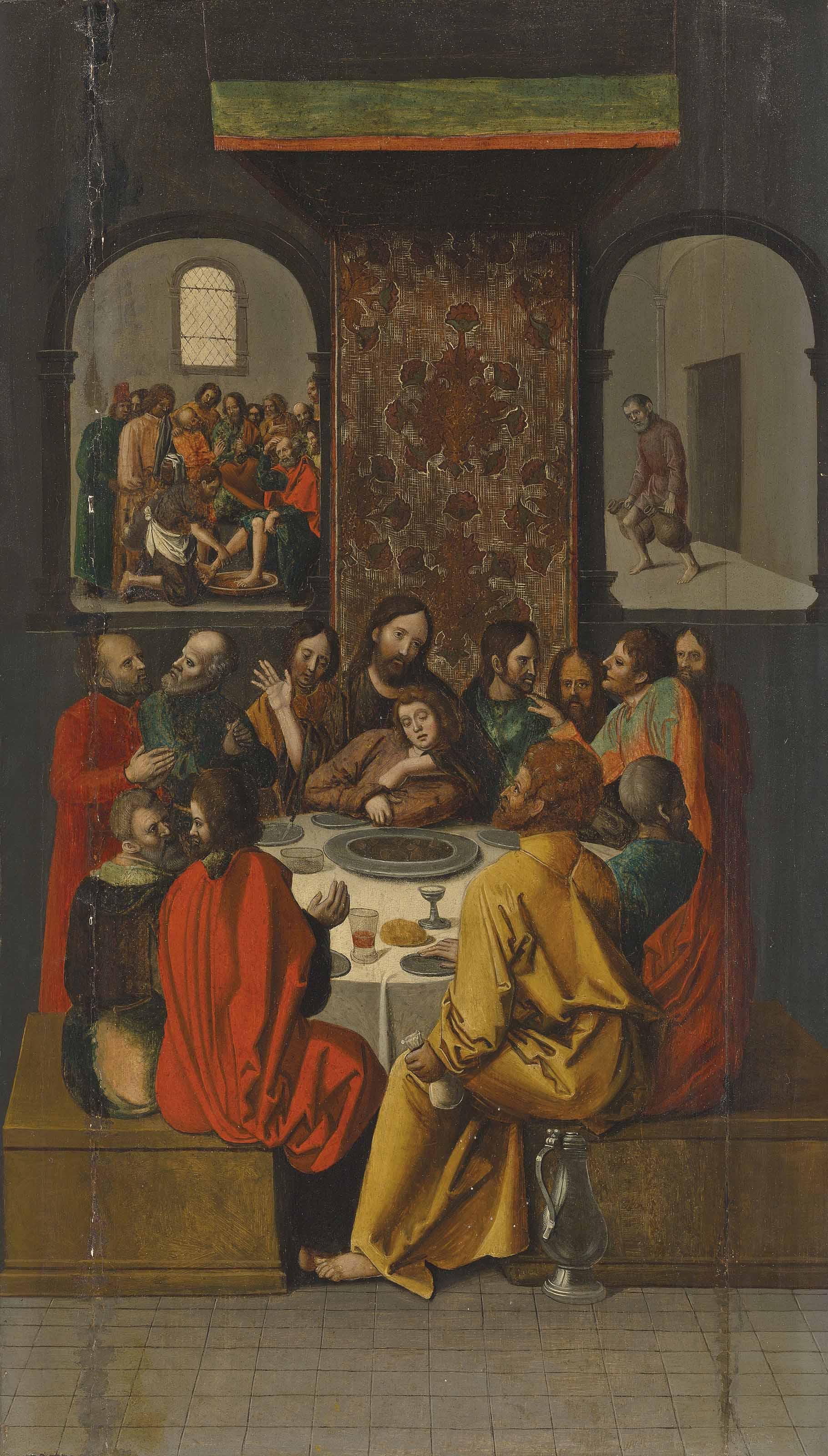 The Last Supper, with Christ washing the feet of the Disciples beyond